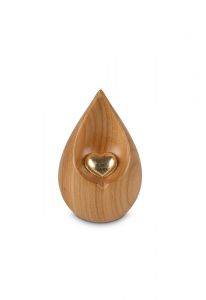 Mini urna cineraria lacrima e cuore in legno satinato ciliegio