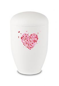 Urna cineraria in metallo con cuore, farfalle e fiori