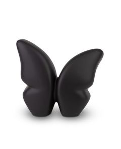 Piccola urna cineraria a farfalla in ceramica fatta a mano, nera