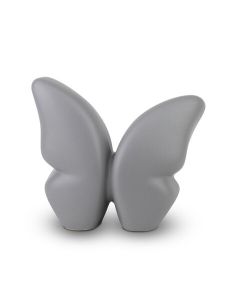 Piccola urna cineraria a farfalla in ceramica fatta a mano, grigia