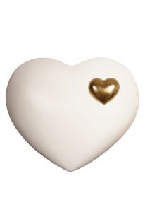 Urna cineraria a cuore in legno di tiglio bianco con piccolo cuore dorato
