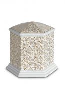 Urna cineraria in porcellana 'Esagono' | Foglie in oro puro