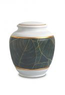 Mini urna cineraria in porcellana 'Classica' | Foglie verdi con bordi dorati