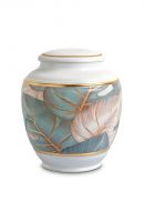 Mini urna cineraria in porcellana 'Classica' | Foglie colorate con bordi dorati