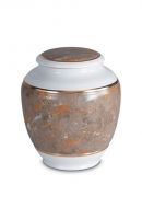 Mini urna cineraria in porcellana 'Classica' | Motivo marmo marrone con bordi dorati