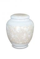 Mini urna cineraria in porcellana 'Classica' con motivo floreale beige
