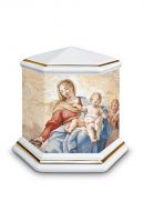 Mini urna cineraria in porcellana 'Esagono' | Madonna con Bambino - bordi dorati