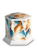 Mini urna cineraria in porcellana 'Esagono' | Multicolor con struttura naturale