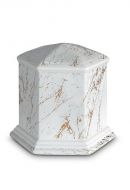 Mini urna cineraria in porcellana 'Esagono' | Marmo di Carrara con venature dorate
