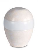 Urna cineraria in porcellana 'Planet' - Motivo floreale beige in rilievo