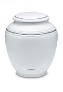 Urna cineraria in porcellana 'Classica' | Bianco opaco con doppi bordi platino