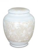 Urna cineraria in porcellana 'Classica' con motivo floreale beige