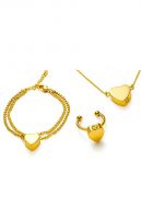 Set di gioielli cinerari in acciaio inox dorato con cuore - bracciale, anello e collana