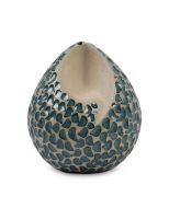 Mini urna cineraria artigianale a goccia in ceramica 'Ohm' – verde-blu