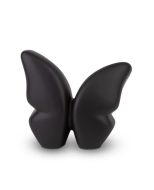 Piccola urna cineraria a farfalla in ceramica fatta a mano, nera